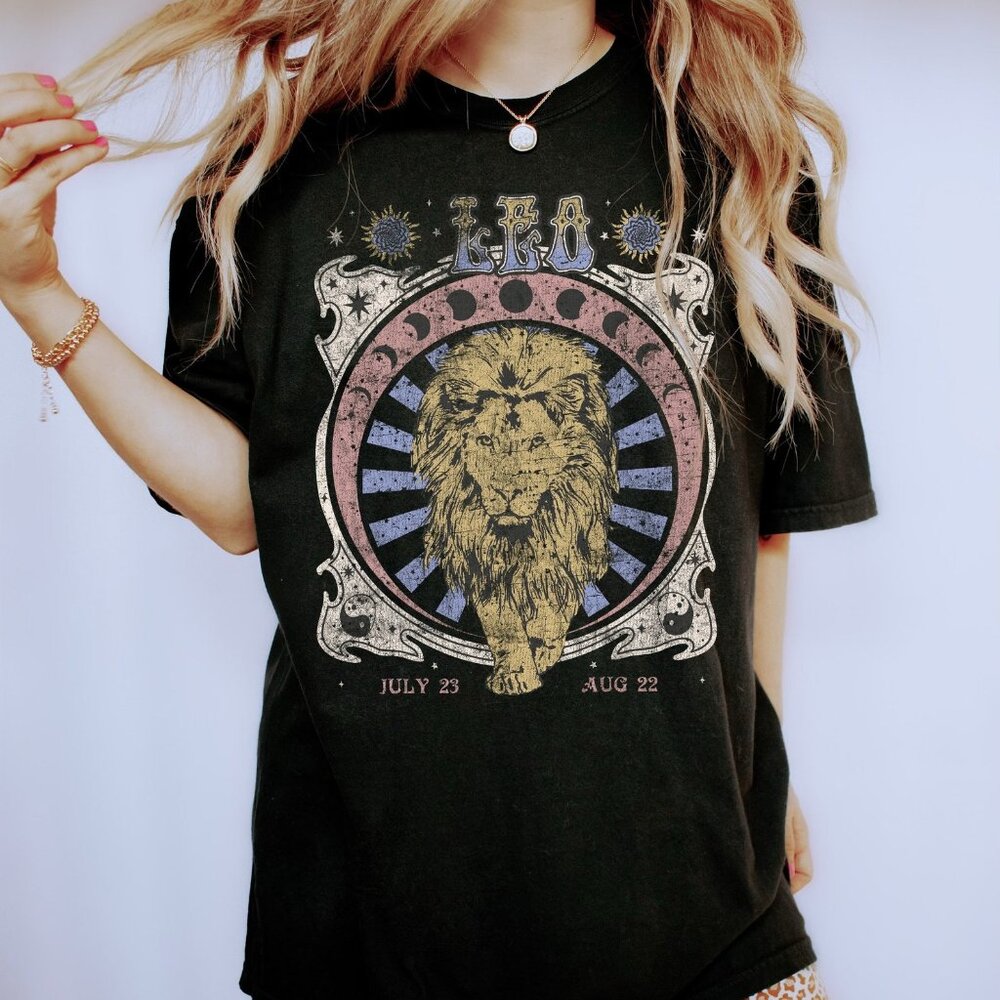 Leo Zodiac Vintage Tee, Celestial Leo Shirt, Lion Birthday Gift